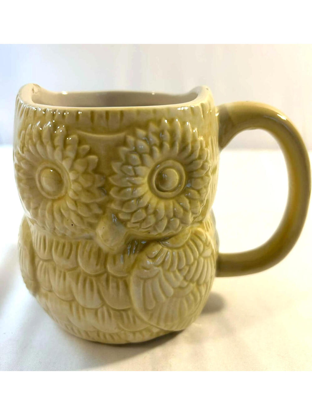 Ceramic Owl Mug Neutral Beige Coffee Tea Cup Embossed Owl Design